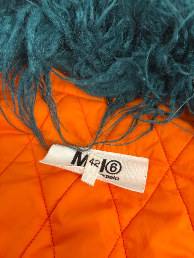 AW2018 Maison Margiela Orange Navy Fur Collar Bomber Jacket - Image 8