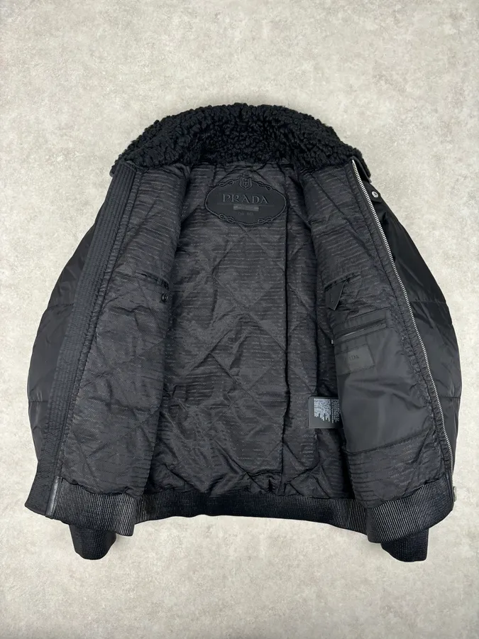 AW2018 Prada Black Puffer Shearling Leather Jacket - Image 7