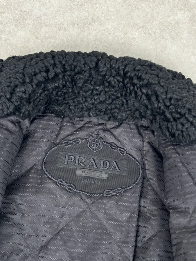 AW2018 Prada Black Puffer Shearling Leather Jacket - Image 8