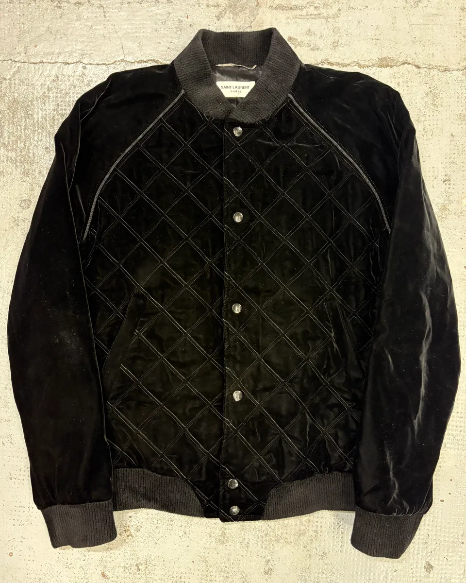 AW2018 Saint Laurent Black Velvet Quilted Bomber Jacket