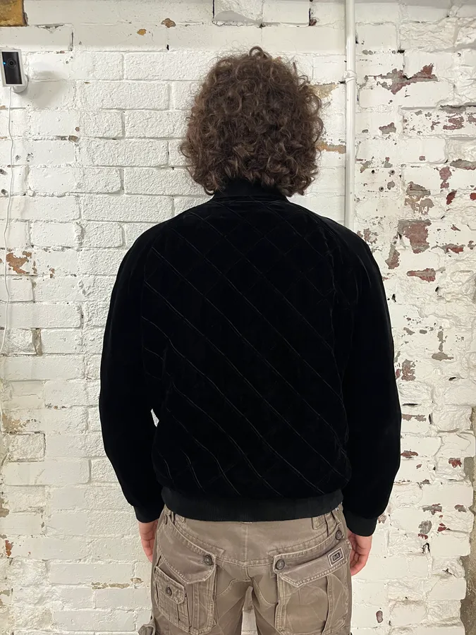 AW2018 Saint Laurent Black Velvet Quilted Bomber Jacket - Image 3