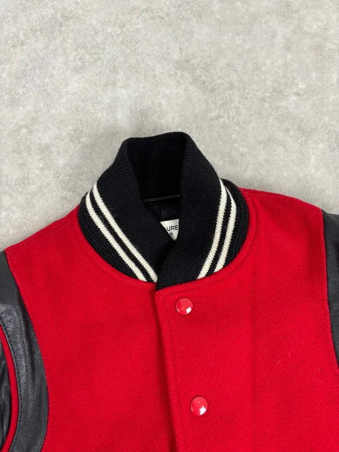AW2018 Saint Laurent Red & Black Hybrid Leather Varsity Jacket - Image 4
