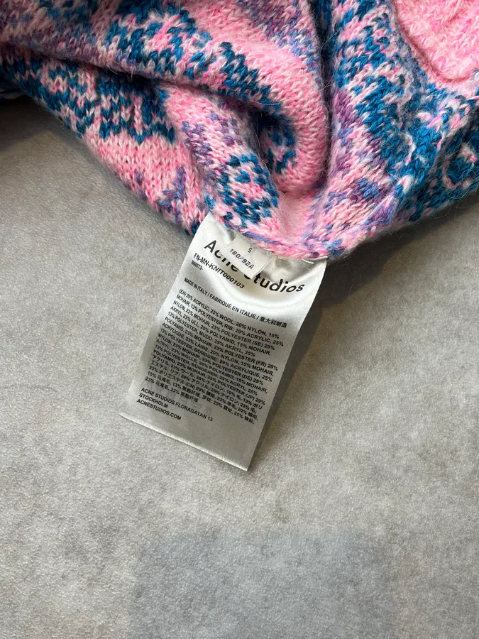 AW2019 Acne Studios Pink &  Blue Jacquard Karlos Sweater - Image 9