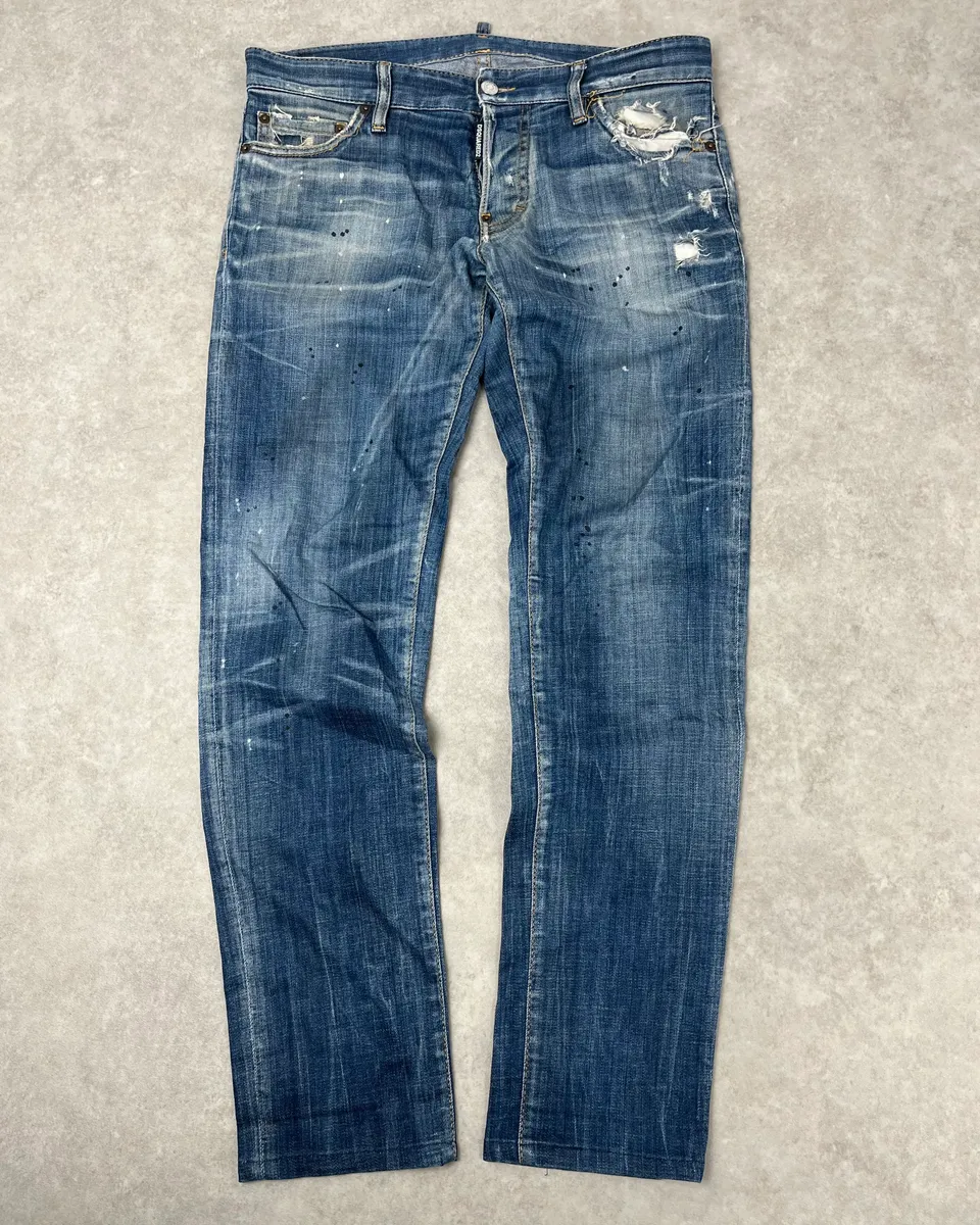 AW2019 Dsquared2 Blue Painted Denim Jeans