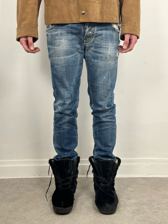 AW2019 Dsquared2 Blue Painted Denim Jeans - Image 2