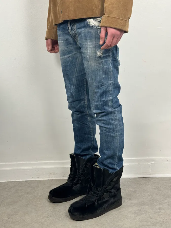 AW2019 Dsquared2 Blue Painted Denim Jeans - Image 3