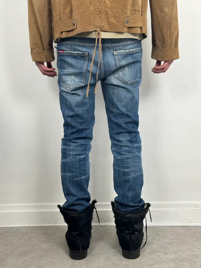 AW2019 Dsquared2 Blue Painted Denim Jeans - Image 4