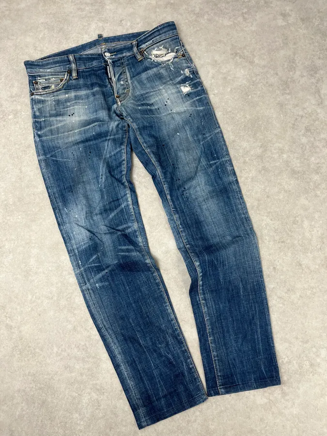 AW2019 Dsquared2 Blue Painted Denim Jeans - Image 5