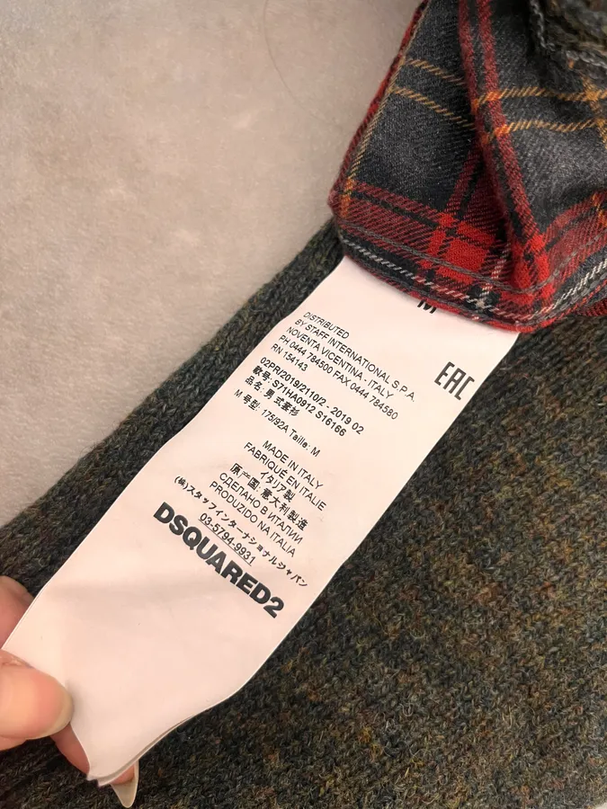 AW2019 Dsquared2 Hybrid Green Olive Wool & Checkered Red Shirt Sweater - Image 9