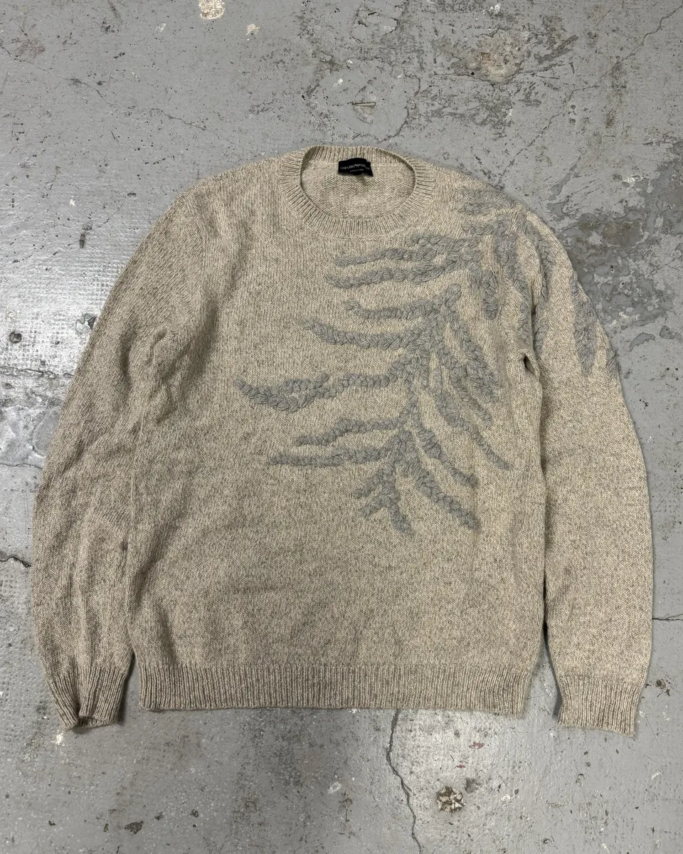 AW2019 Emporio Armani Abstract Roots Wool Beige Sweater - Image 2