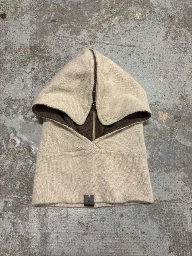 AW2019 Emporio Armani Beige Zipped Hood Scarf