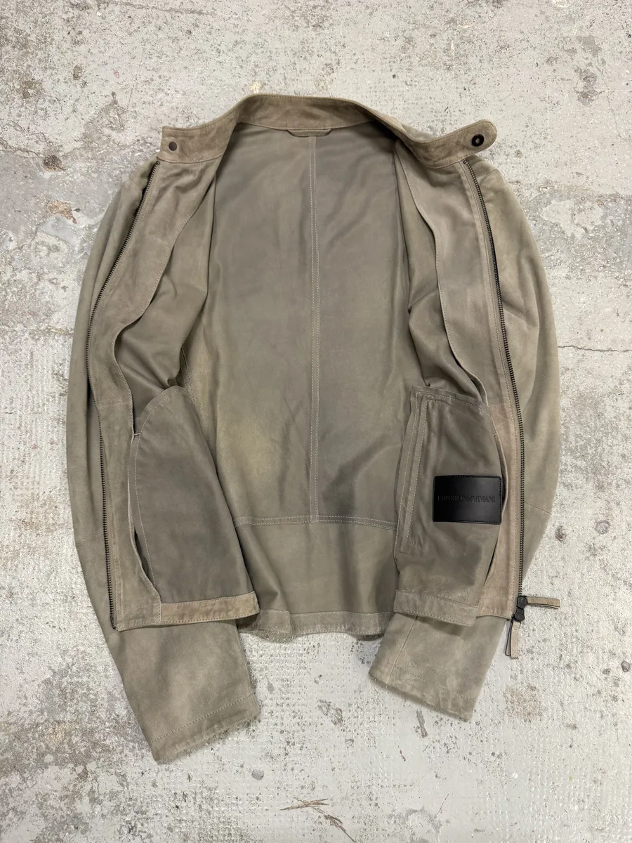 AW2019 Emporio Armani Biker Grey Suede Leather Jacket - Image 11