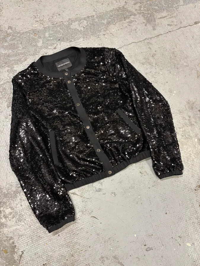 AW2019 Emporio Armani Black Glitters Buttoned Cardigan - Image 4