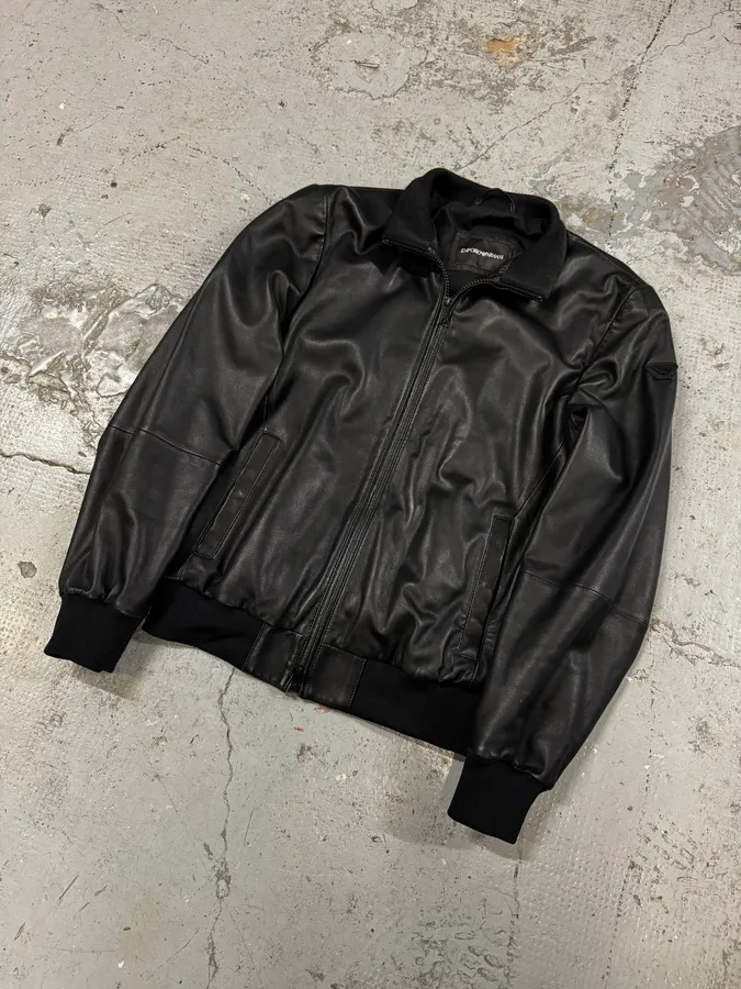 AW2019 Emporio Armani Black Leather Minimalist Biker Jacket - Image 3