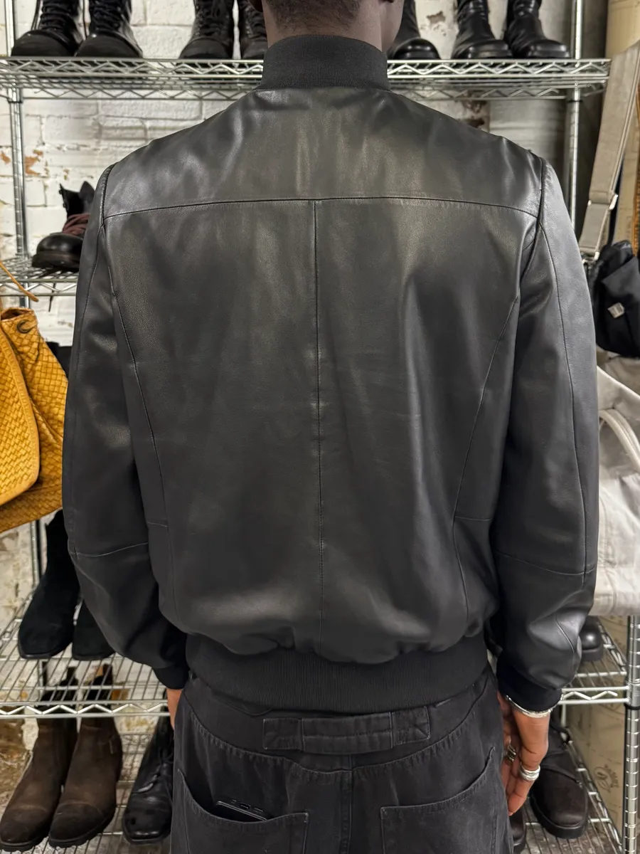 AW2019 Emporio Armani Black Leather Minimalist Biker Jacket - Image 5
