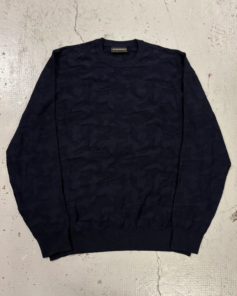 AW2019 Emporio Armani Navy Camo Textured Sweater