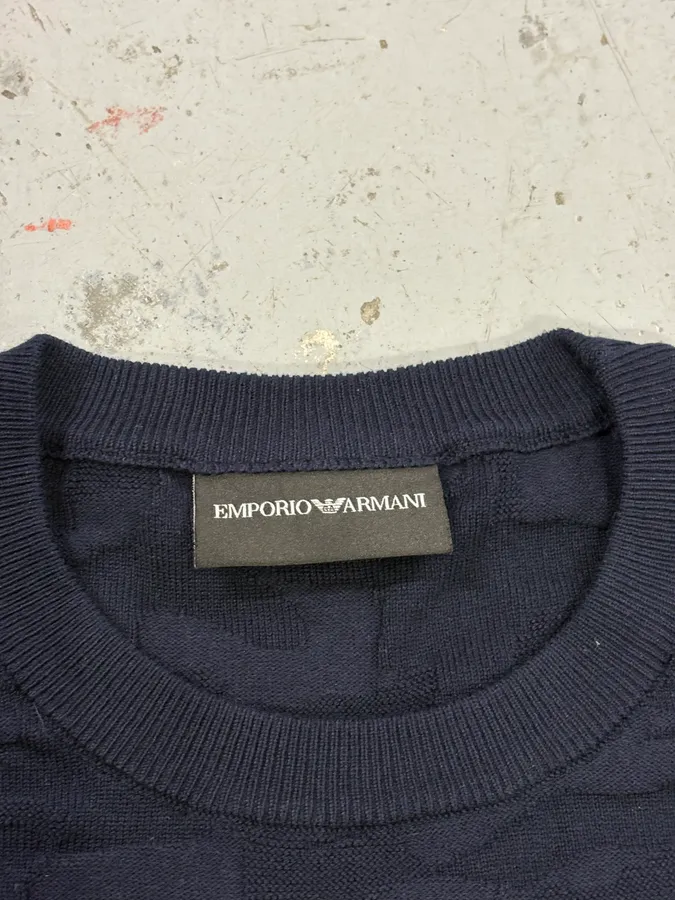 AW2019 Emporio Armani Navy Camo Textured Sweater - Image 10
