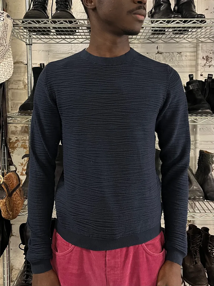 AW2019 Emporio Armani Navy Pleats Sweater - Image 2
