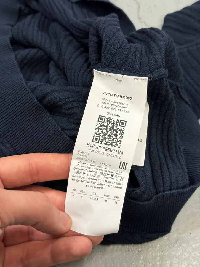 AW2019 Emporio Armani Navy Pleats Sweater - Image 8