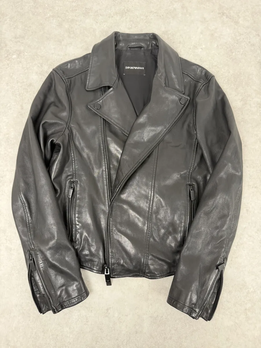 AW2019 Emporio Armani Perfecto Grey Leather Jacket - Image 3