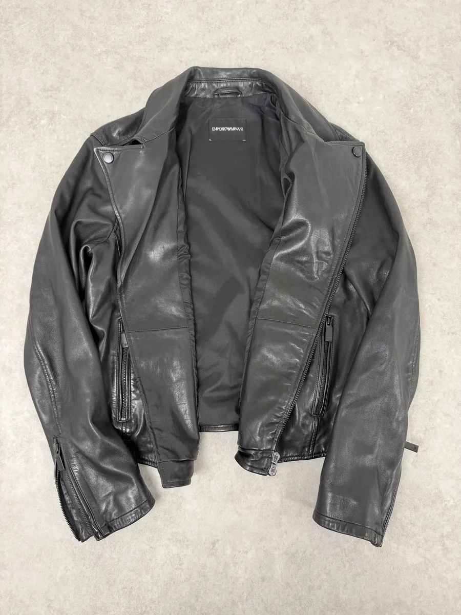 AW2019 Emporio Armani Perfecto Grey Leather Jacket - Image 5