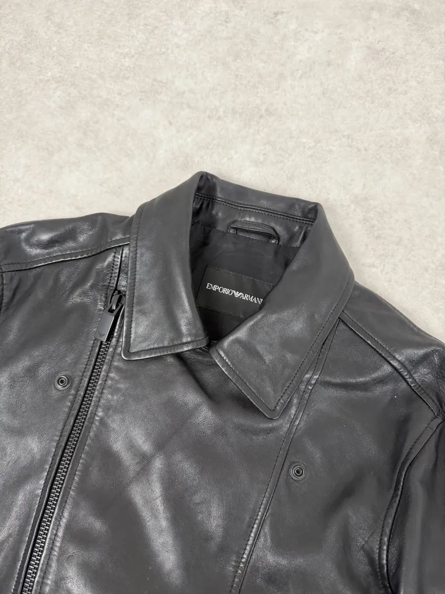 AW2019 Emporio Armani Perfecto Grey Leather Jacket - Image 9