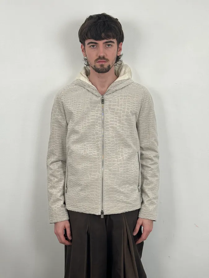 AW2019 Emporio Armani White Crocodile Effect Jacket - Image 2
