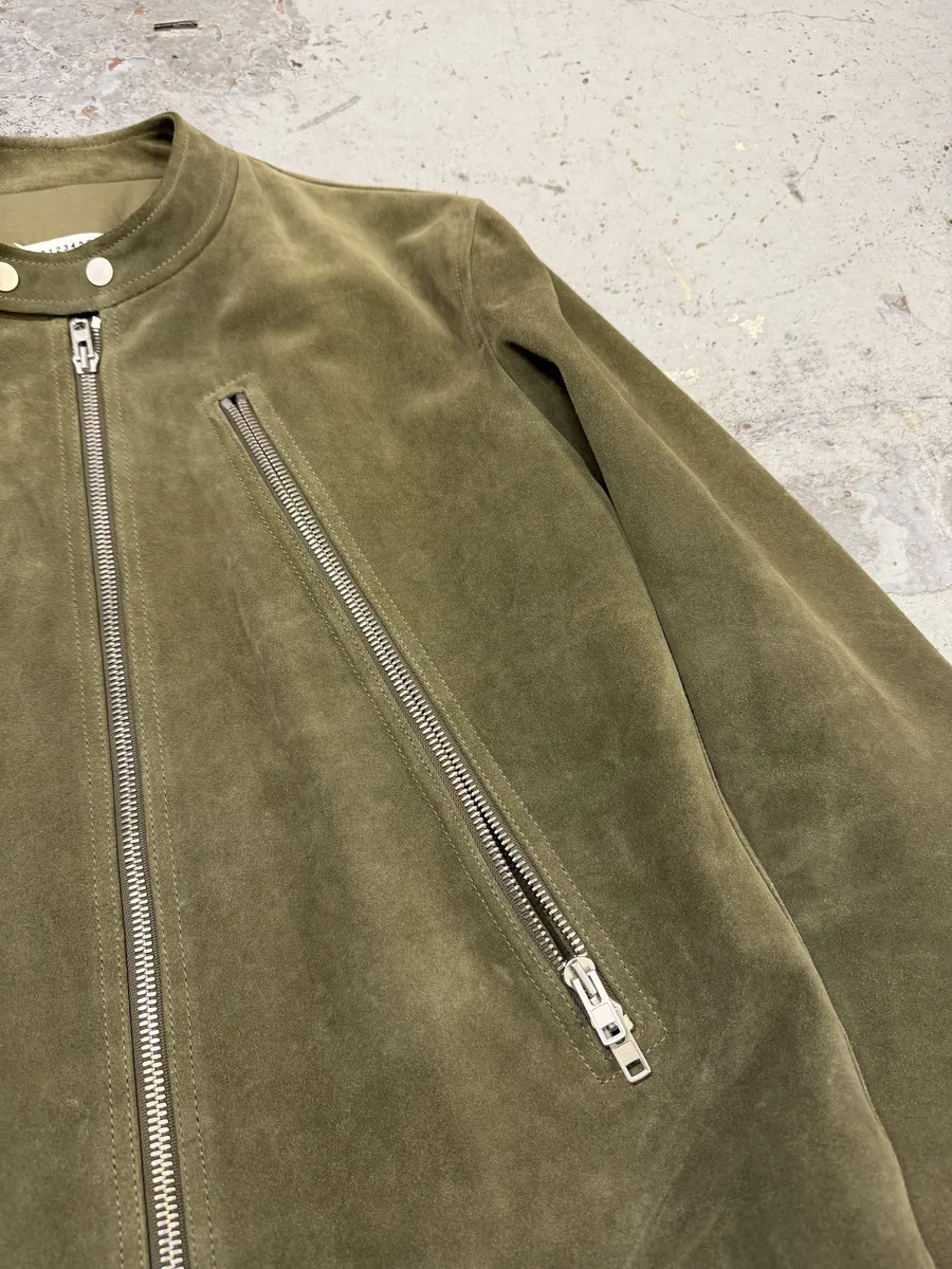 AW2019 Maison Margiela 5-Zip Biker Green Suede Leather Jacket - Image 13