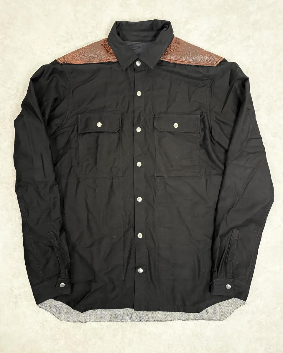 AW2019 Rick Owens Black Leather Back Panel Over Shirt Jacket