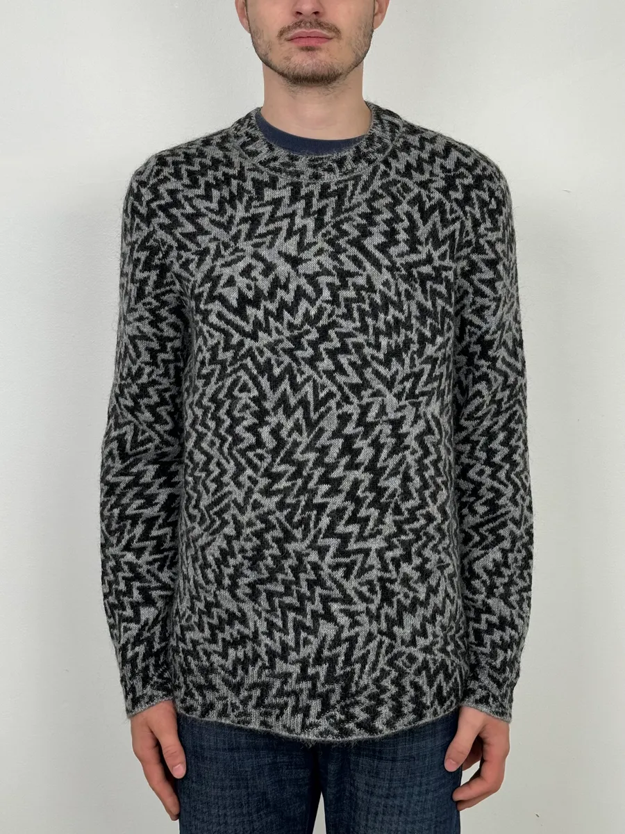 AW2019 Saint Laurent Black & Grey Wool Contemporary Sweater - Image 2