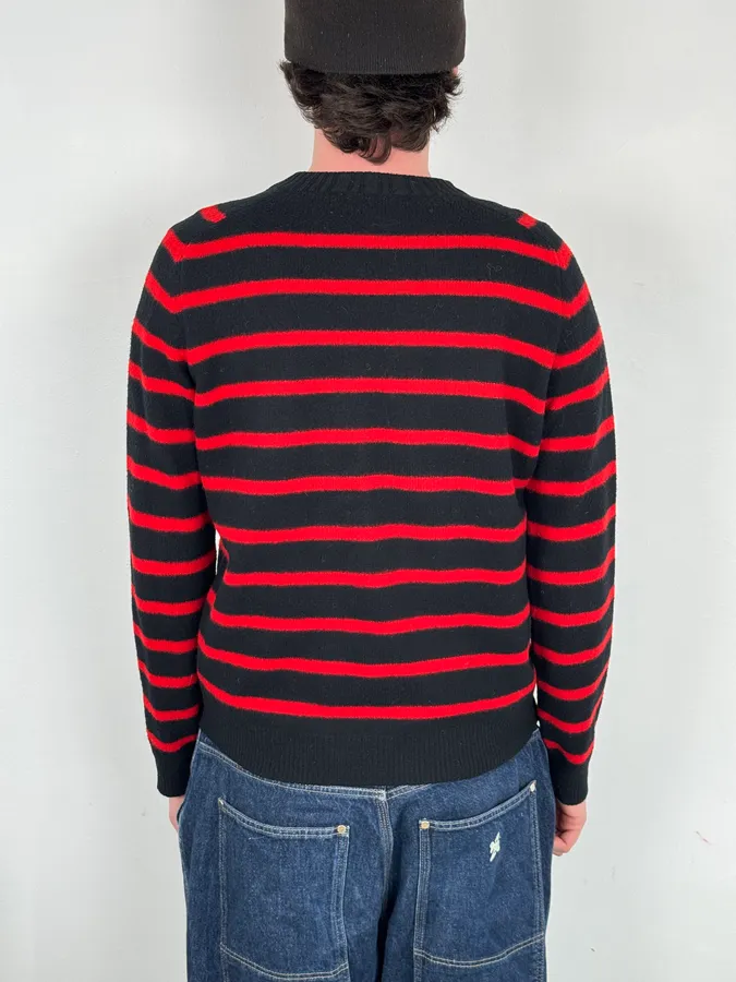 AW2019 Saint Laurent Black & Red Striped Wool Sweater - Image 3