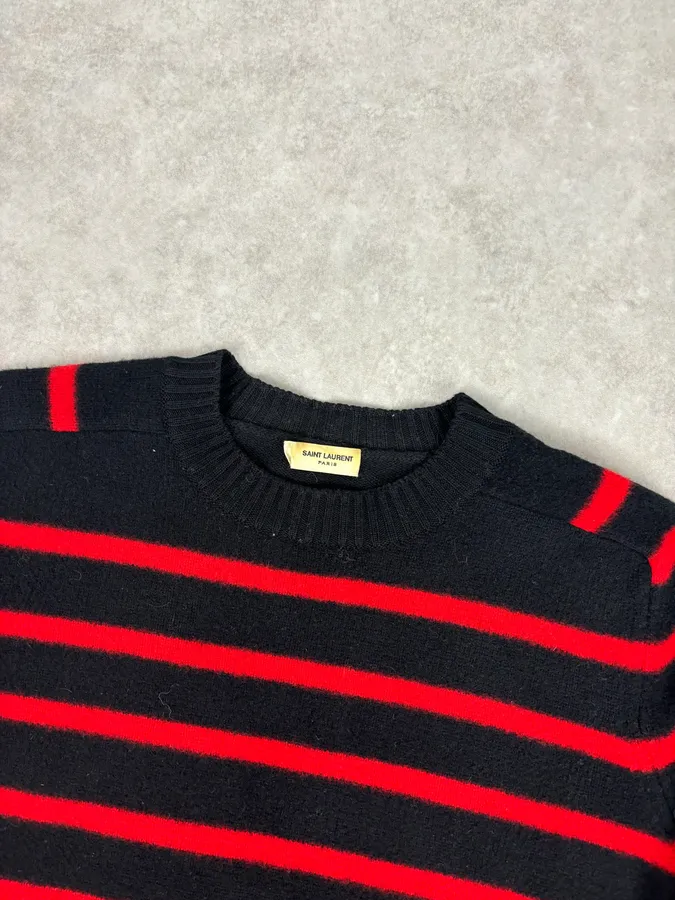 AW2019 Saint Laurent Black & Red Striped Wool Sweater - Image 4