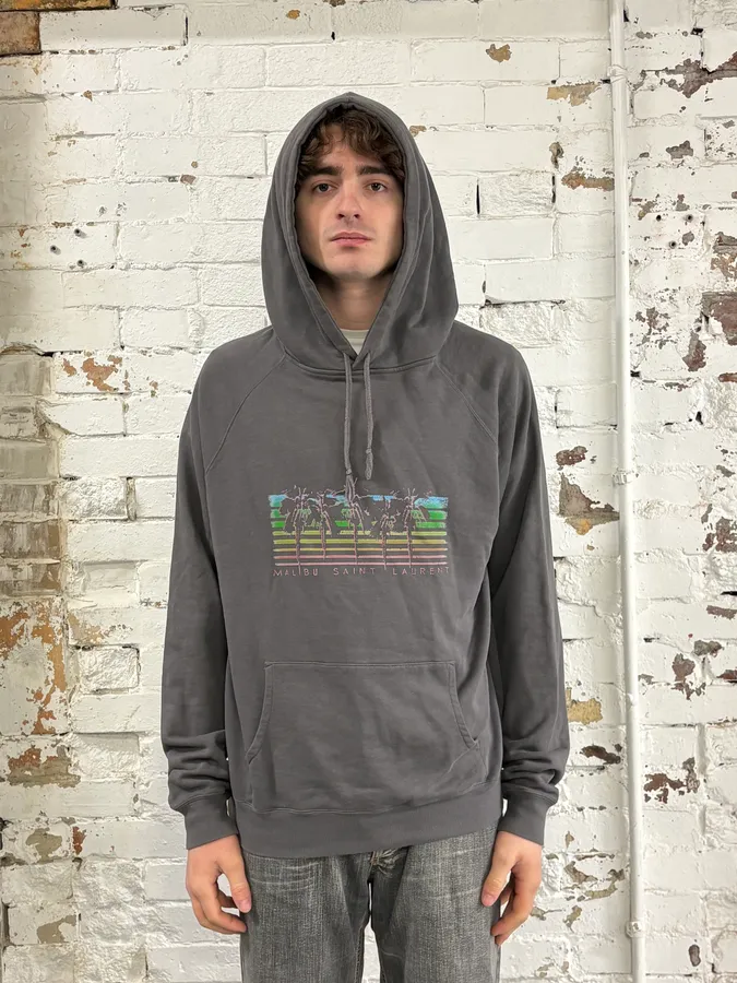 AW2019 Saint Laurent Malibu Palm Trees Grey Hoodie - Image 2