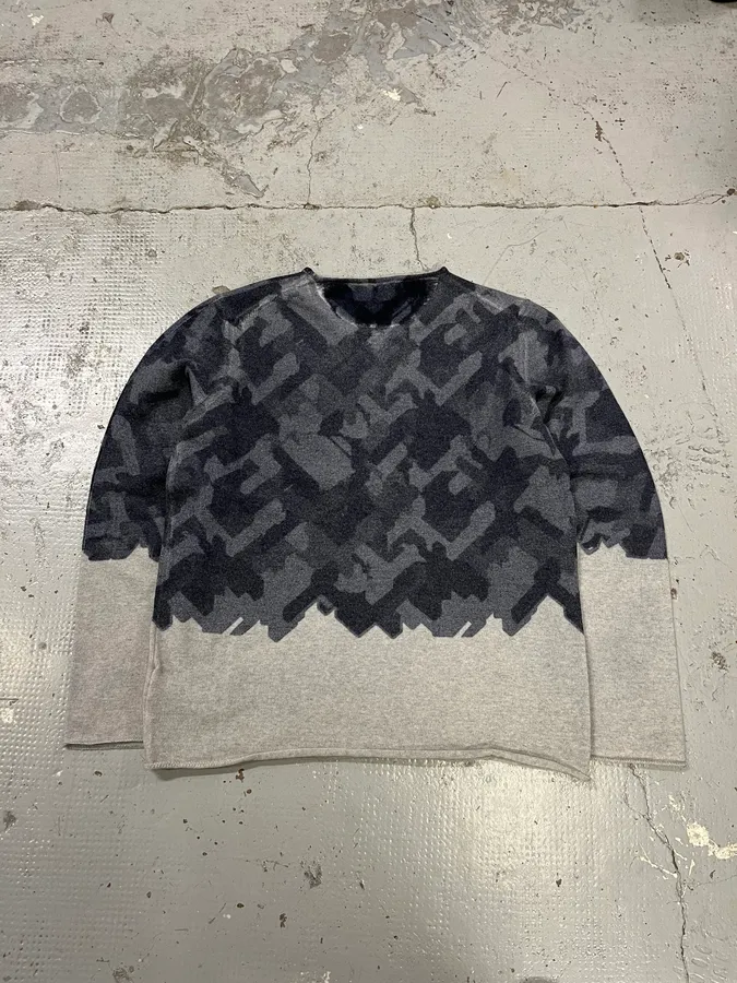 AW2020 Emporio Armani Navy Gradient Grey Wool Sweater - Image 6