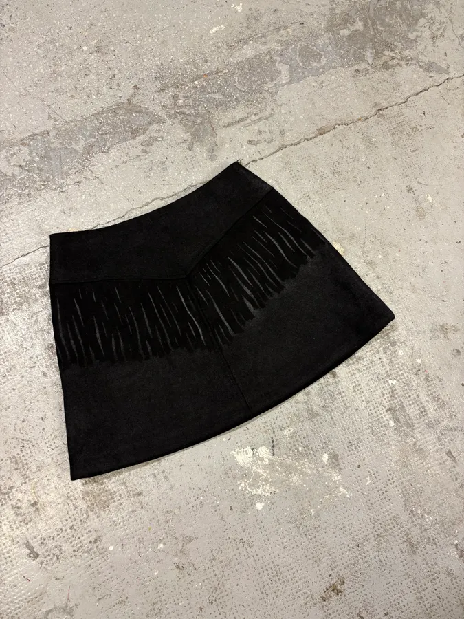 AW2020 Maison Margiela Black Fringe Trompe L’oeil Skirt - Image 5