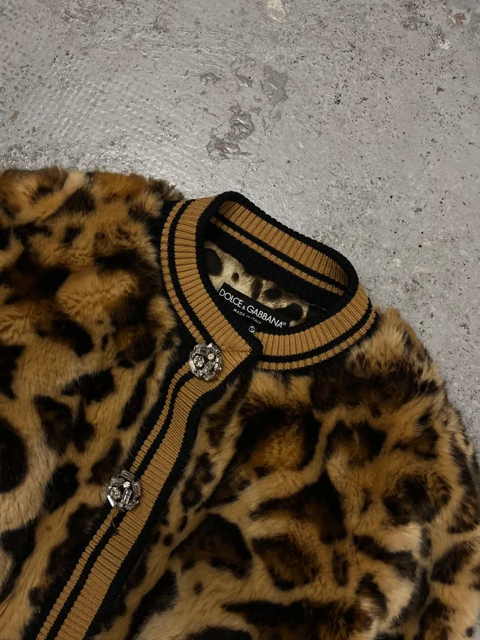 AW2021 Dolce & Gabbana Leopard Print Fur Bomber Cardigan Jacket - Image 6