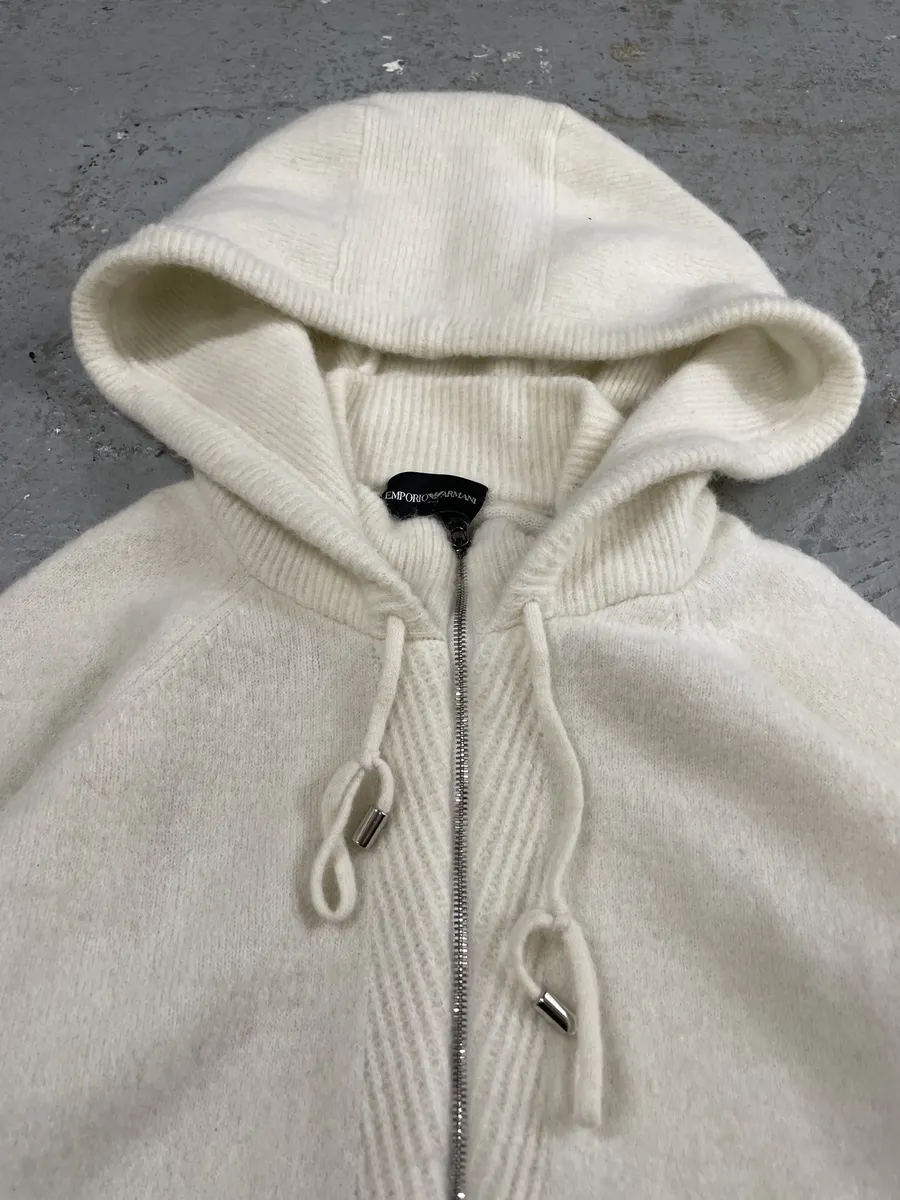 AW2021 Emporio Armani Beige Wool Hooded Zip-Up Sweater - Image 3