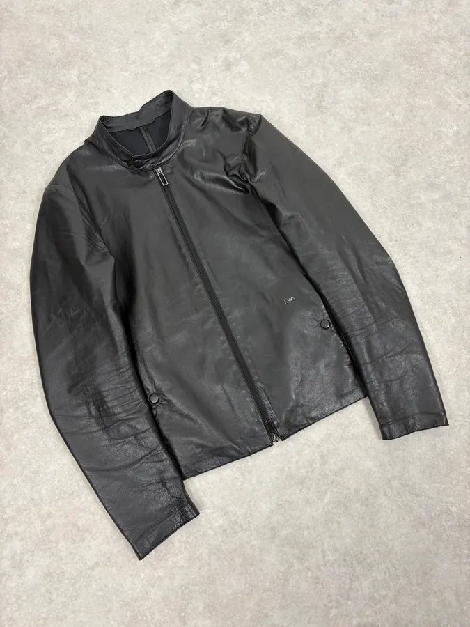 AW2021 Emporio Armani Black Premium Minimalist Leather Jacket - Image 2