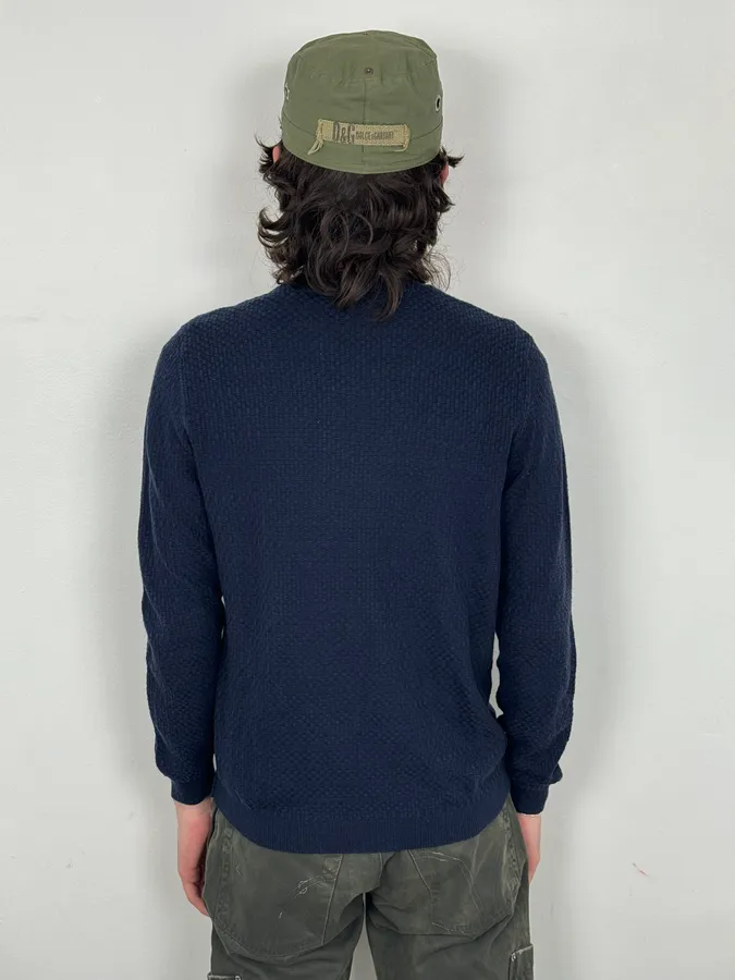 AW2021 Emporio Armani Navy Textured Wool Sweater - Image 3