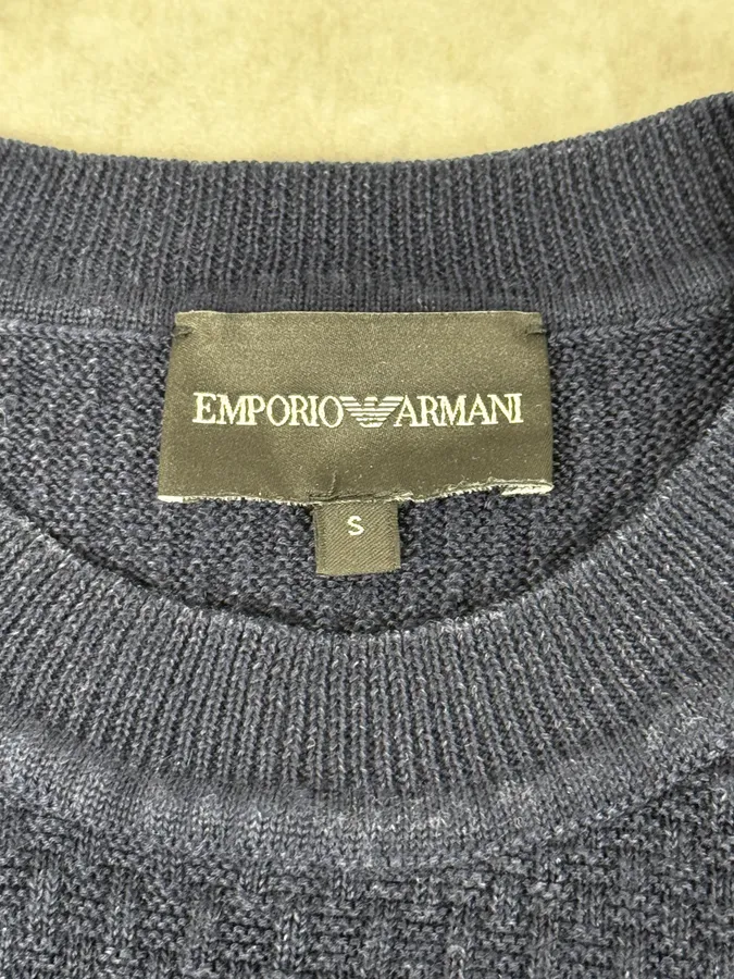 AW2021 Emporio Armani Navy Textured Wool Sweater - Image 9