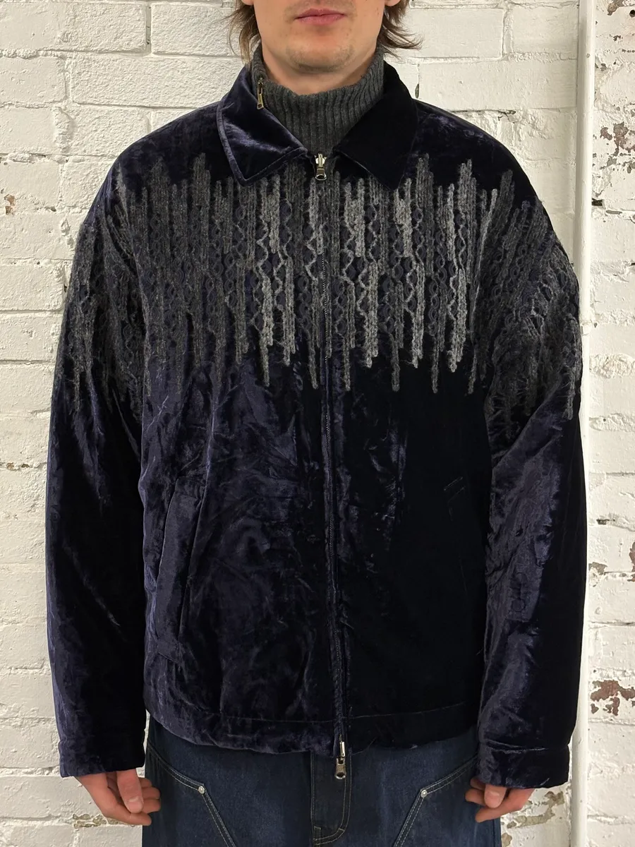 AW2021 Emporio Armani Navy Velvet Reversible Bomber Jacket - Image 3