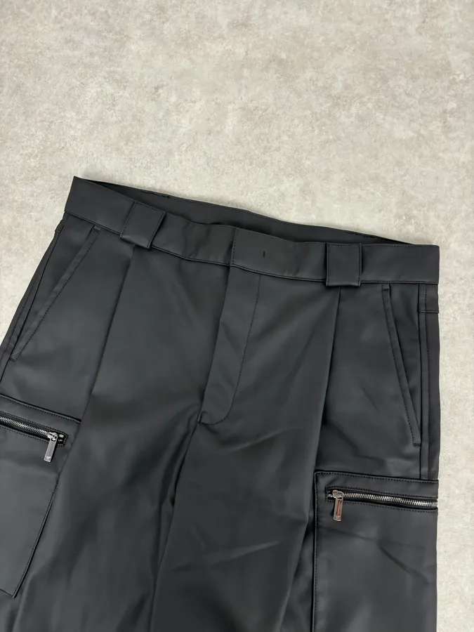 AW2022 Emporio Armani Black Eco Leather Cargo Pants - Image 6