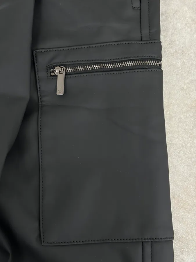 AW2022 Emporio Armani Black Eco Leather Cargo Pants - Image 9