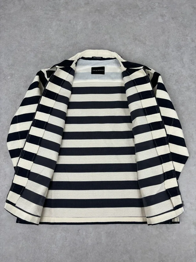 AW2022 Emporio Armani Black White Striped Cotton Zip Shirt Jacket - Image 7