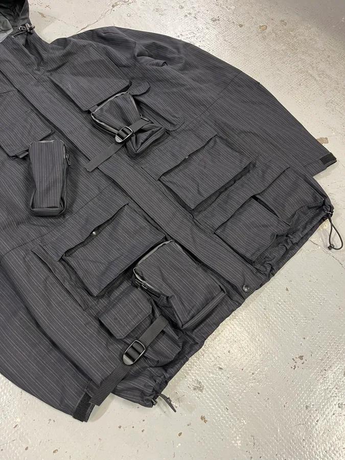 AW2022 Junya Watanabe Black Striped Cargo Hooded Parka Jacket - Image 6