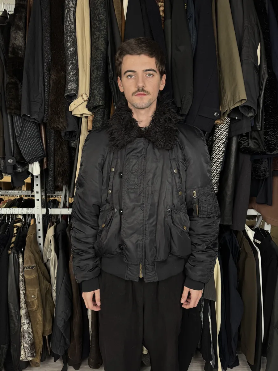 AW2022 Maison Margiela Black Faux Fur Aviator Bomber Jacket - Image 2