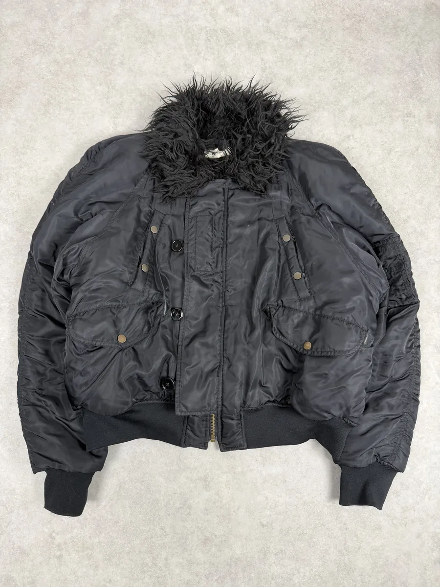 AW2022 Maison Margiela Black Faux Fur Aviator Bomber Jacket - Image 4