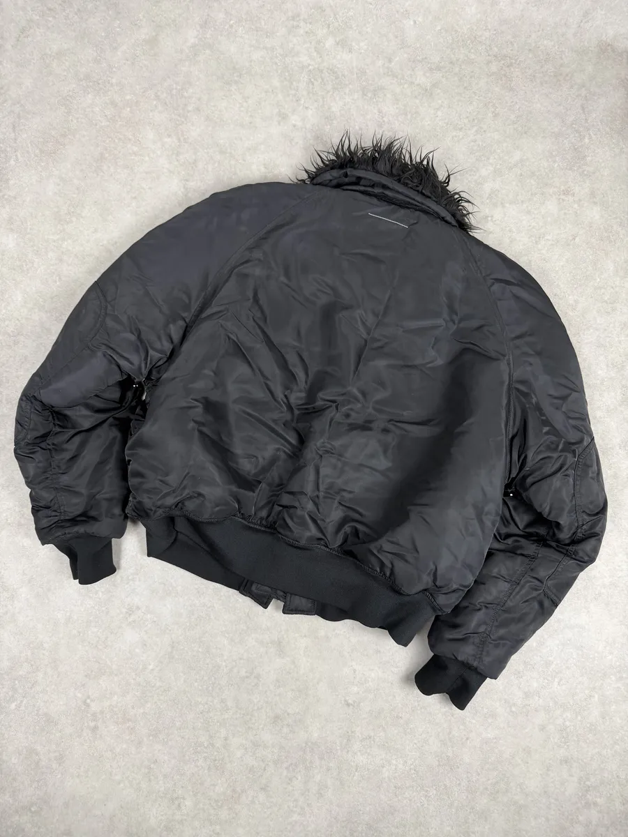AW2022 Maison Margiela Black Faux Fur Aviator Bomber Jacket - Image 5