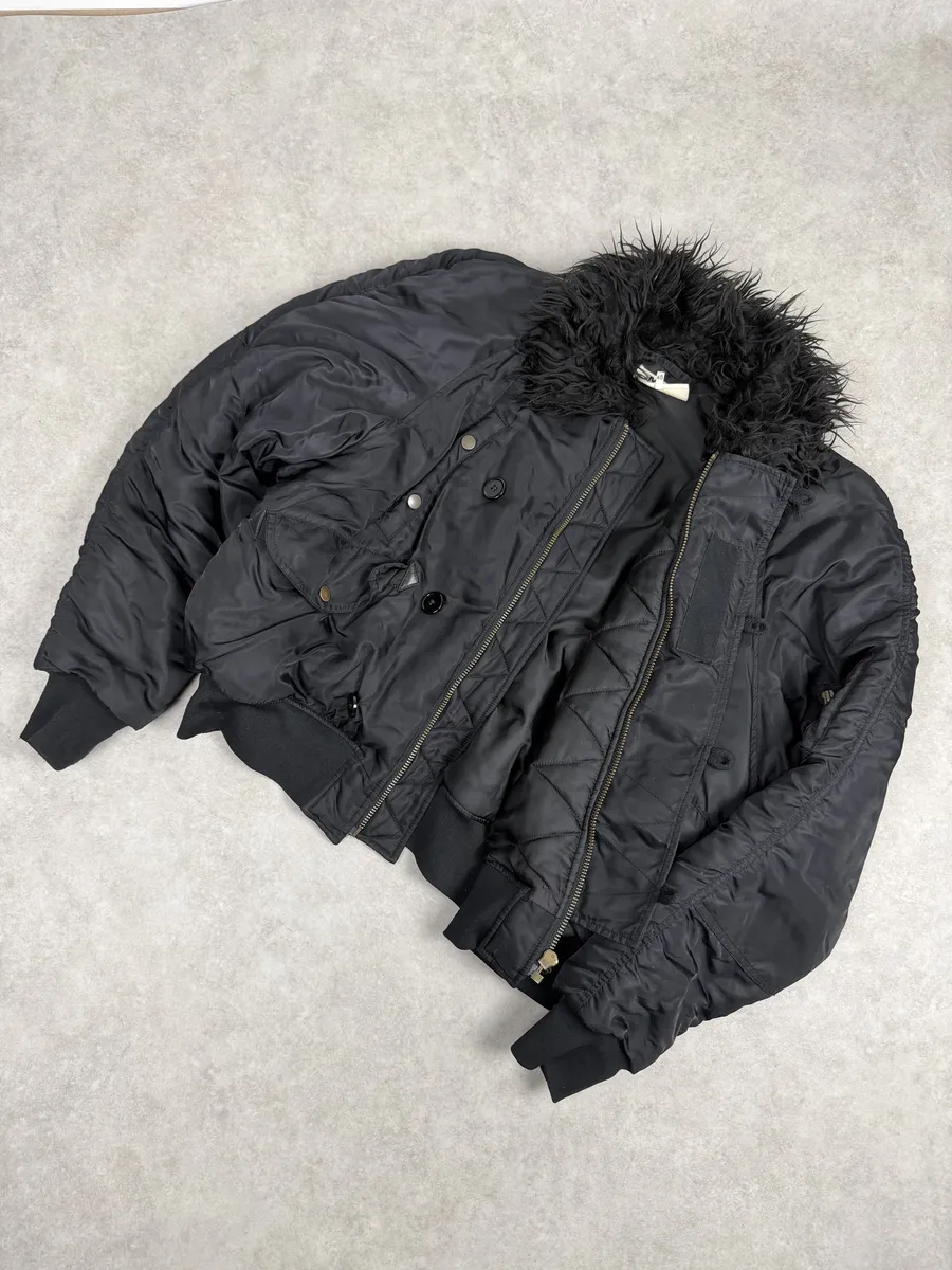 AW2022 Maison Margiela Black Faux Fur Aviator Bomber Jacket - Image 8
