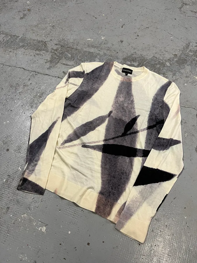 AW2023 Emporio Armani Ink Leaves White & Grey Sweater - Image 5